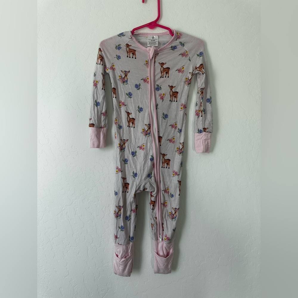 Pink and Gray Kids One Piece with Deer Print